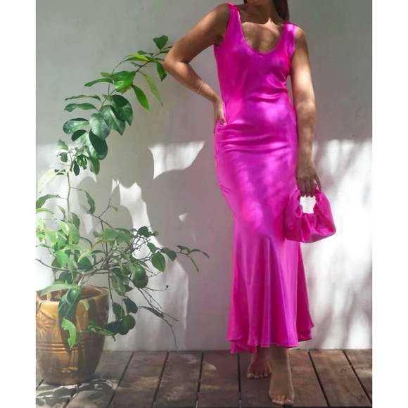Bardo Collective The Sole Dress In Fuchsia Silk Long Dress